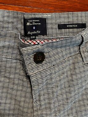 Ben Sherman Mini-Check Flat Front Shorts in Blue and White
